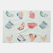 可愛いカラフルマグカップ青いドットのパタストライプーン キッチンタオル (横)