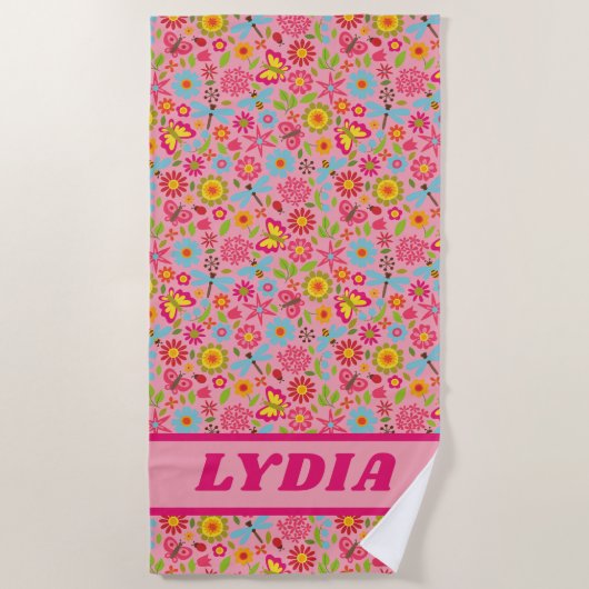 可愛いカラフルモノグガーリーラムファーストネームの子供 ビーチタオル (正面)