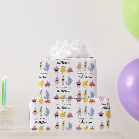 可愛いカラフルモンスタおもしろいーズ子供の誕生日名 ラッピングペーパー (パーティーギフト)