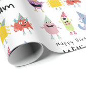 可愛いカラフルモンスタおもしろいーズ子供の誕生日名 ラッピングペーパー (ロールコーナー)