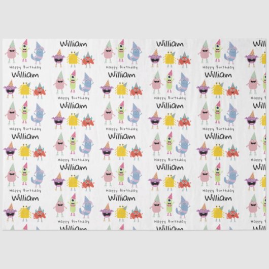 可愛いカラフルモンスタおもしろいーズ子供の誕生日名 薄葉紙 (正面)