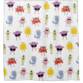 可愛いカラフルモンスターズおもしろいキッズパターン シャワーカーテン (正面)