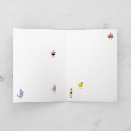 可愛いカラフルモンスターズおもしろいボーイズ誕生日パーティー カード (内部)