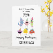 可愛いカラフルモンスターズおもしろいボーイズ誕生日パーティー カード (黄色い花)