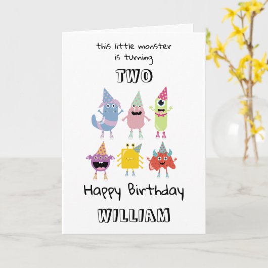 可愛いカラフルモンスターズおもしろいボーイズ誕生日パーティー カード (黄色い花)