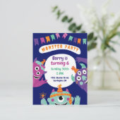 可愛いカラフルモンスターズ誕生日招待状カード ポストカード (スタンド正面)