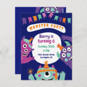 可愛いカラフルモンスターズ誕生日招待状カード ポストカード (正面/裏面)