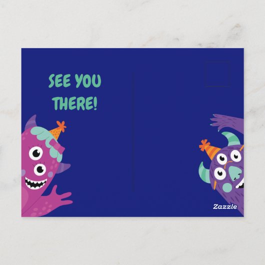可愛いカラフルモンスターズ誕生日招待状カード ポストカード (裏面)