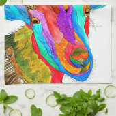 可愛いカラフルヤギおもしろいキッチンタオル キッチンタオル (折り畳み)