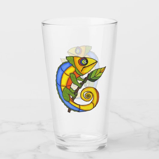 可愛いカラフルリザードオンブランチビッグ目 タンブラーグラス (正面)