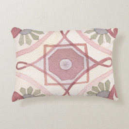 可愛いカラフルレトロ水彩柄ピンクグリーン アクセントクッション