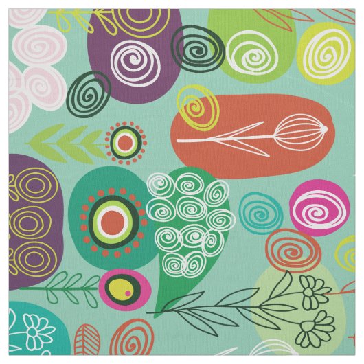 可愛いカラフルレトロ漫画花柄 ファブリック (見本)