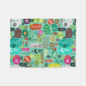 可愛いカラフルレトロ漫画花柄 フリースブランケット (正面(横))