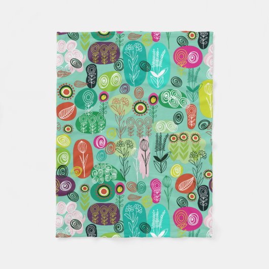 可愛いカラフルレトロ漫画花柄 フリースブランケット (正面)