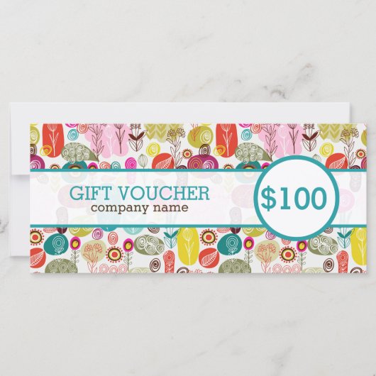可愛いカラフルレトロ花ギフト券 (正面)