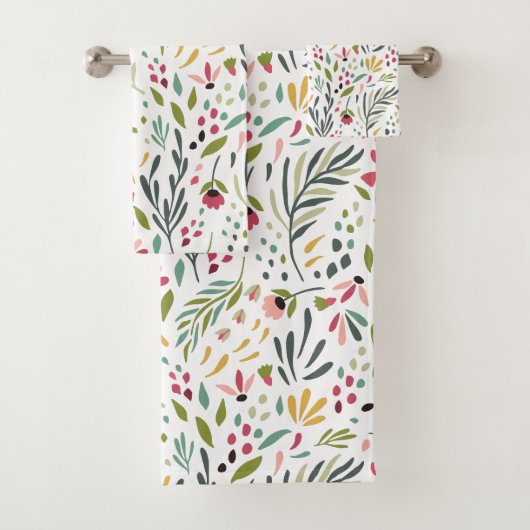 可愛いカラフルワイルドFの下げ&リーフパターン バスタオルセット (インサイチュ)