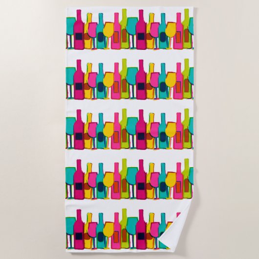 可愛いカラフルワインボトルパターンケースiPad a ビーチタオル (正面)