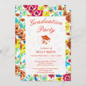 可愛いカラフルヴィンテージバラ卒業パーティー 招待状 (正面/裏面)