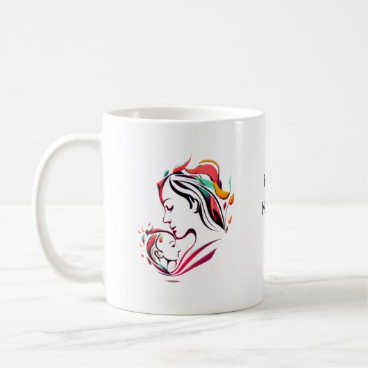 可愛いカラフル写真撮影ハッピーマザーデイマグ コーヒーマグカップ (左)