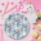 可愛いカラフル冬おもしろい季雪だるま柄 ペーパープレート (パーティー)