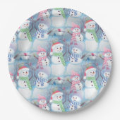 可愛いカラフル冬おもしろい季雪だるま柄 ペーパープレート (正面)