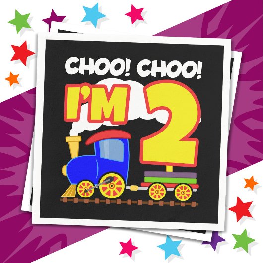 可愛いカラフル列車2歳の誕生日チョオChoo I'm 2 スタンダードカクテルナプキン