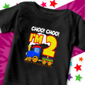 可愛いカラフル列車2歳の誕生日チョオChoo I'm 2 ベビーTシャツ
