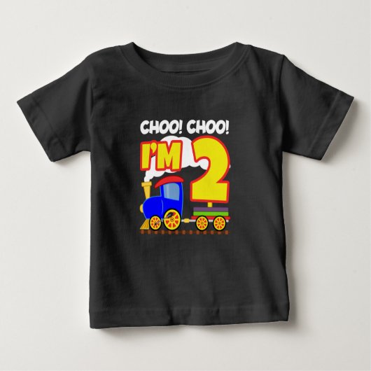可愛いカラフル列車2歳の誕生日チョオChoo I'm 2 ベビーTシャツ (正面)
