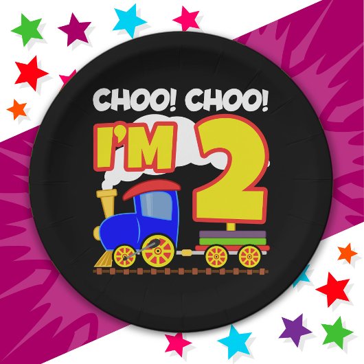 可愛いカラフル列車2歳の誕生日チョオChoo I'm 2 ペーパープレート
