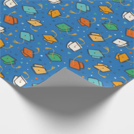 可愛いカラフル卒業キャップとタッセル青 ラッピングペーパー