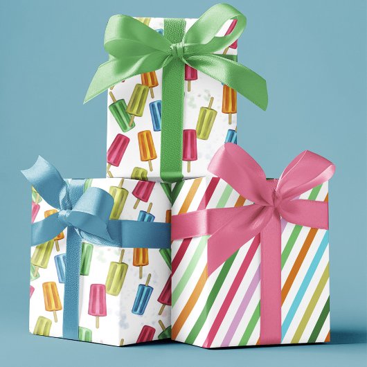 可愛いカラフル夏のポッピーパターン ラッピングペーパーシート