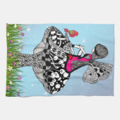 可愛いカラフル妖精と鳥のキッチンタオル キッチンタオル (横)