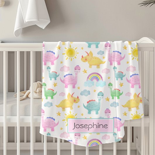 可愛いカラフル恐竜のパタガーリーーン名 フリースブランケット