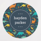 可愛いカラフル恐竜のパターン子供の名前 ラベル (デザイン2)