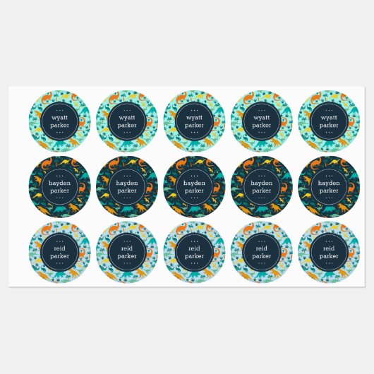 可愛いカラフル恐竜のパターン子供の名前 ラベル (シート)