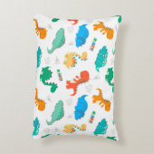 可愛いカラフル恐竜の図解入りの、写真付きの柄 アクセントクッション (裏面(縦))