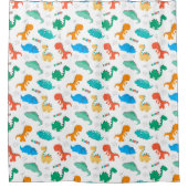 可愛いカラフル恐竜の図解入りの、写真付きの柄 シャワーカーテン (正面)