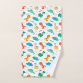 可愛いカラフル恐竜の図解入りの、写真付きの柄 バスタオルセット (ハンドタオル)