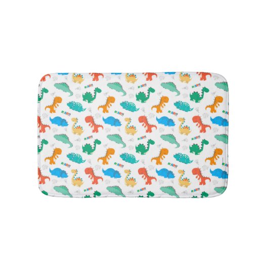 可愛いカラフル恐竜の図解入りの、写真付きの柄 バスマット (正面)
