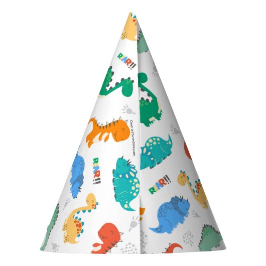 可愛いカラフル恐竜の図解入りの、写真付きの柄 パーティーハット (裏面)