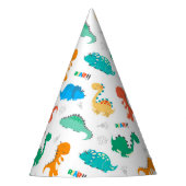 可愛いカラフル恐竜の図解入りの、写真付きの柄 パーティーハット (正面)