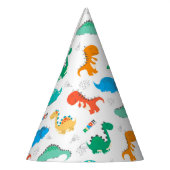可愛いカラフル恐竜の図解入りの、写真付きの柄 パーティーハット (左)
