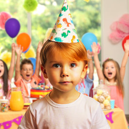 可愛いカラフル恐竜の図解入りの、写真付きの柄 パーティーハット