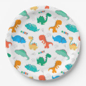 可愛いカラフル恐竜の図解入りの、写真付きの柄 ペーパープレート (正面)