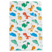 可愛いカラフル恐竜の図解入りの、写真付きの柄 ミディアムペーパーバッグ (正面)