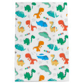 可愛いカラフル恐竜の図解入りの、写真付きの柄 ミディアムペーパーバッグ (裏面)