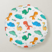 可愛いカラフル恐竜の図解入りの、写真付きの柄 ラウンドクッション (裏面)