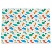 可愛いカラフル恐竜の図解入りの、写真付きの柄 ラージペーパーバッグ (正面)