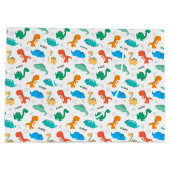 可愛いカラフル恐竜の図解入りの、写真付きの柄 ラージペーパーバッグ (裏面)