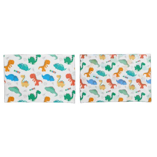可愛いカラフル恐竜の図解入りの、写真付きの柄 枕カバー (フロントセット)
